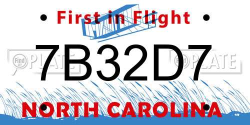7B32D7 North Carolina License Plate
