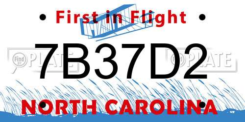7B37D2 North Carolina License Plate