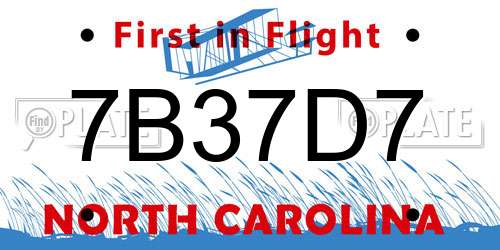 7B37D7 North Carolina License Plate