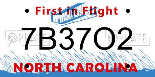 7B37O2 North Carolina License Plate