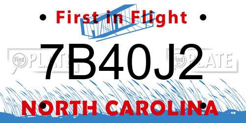 7B40J2 North Carolina License Plate