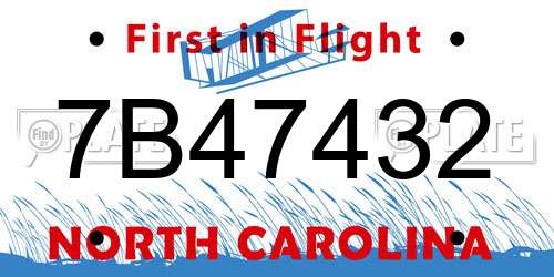 7B47432 North Carolina License Plate
