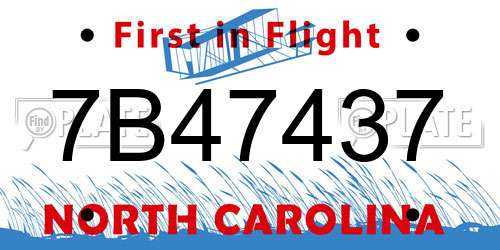 7B47437 North Carolina License Plate