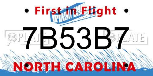7B53B7 North Carolina License Plate