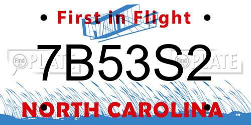 7B53S2 North Carolina License Plate