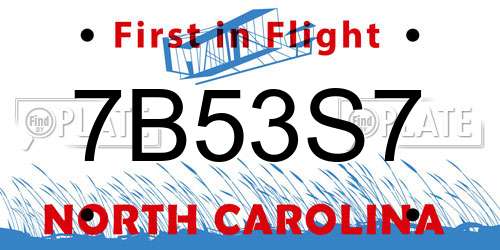 7B53S7 North Carolina License Plate