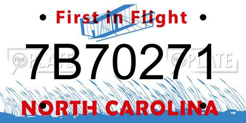 7B70271 North Carolina License Plate