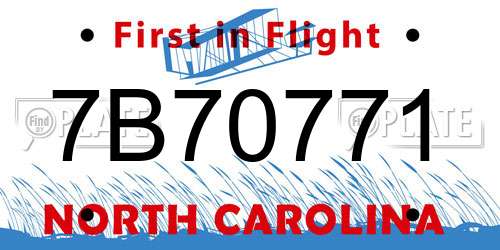 7B70771 North Carolina License Plate