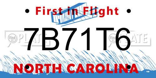 7B71T6 North Carolina License Plate