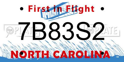 7B83S2 North Carolina License Plate