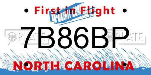 7B86BP North Carolina License Plate