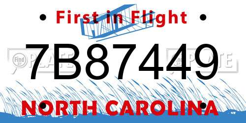7B87449 North Carolina License Plate