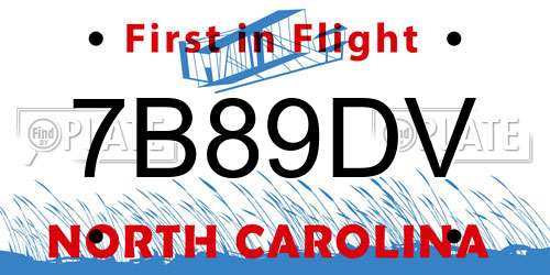 7B89DV North Carolina License Plate