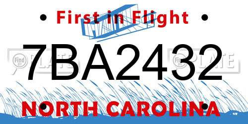 7BA2432 North Carolina License Plate