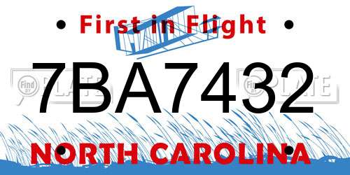 7BA7432 North Carolina License Plate