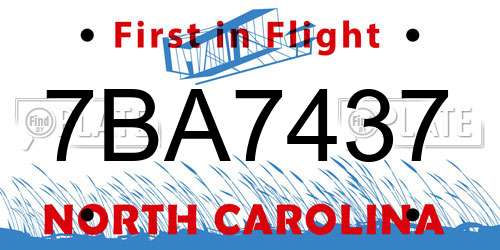 7BA7437 North Carolina License Plate