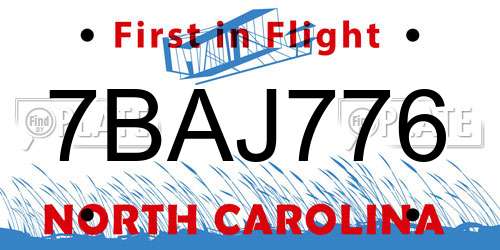 7BAJ776 North Carolina License Plate