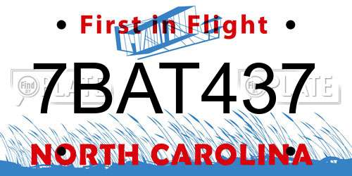7BAT437 North Carolina License Plate