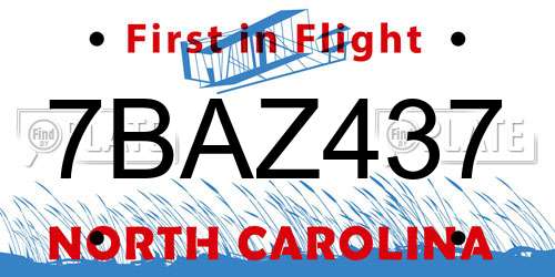 7BAZ437 North Carolina License Plate