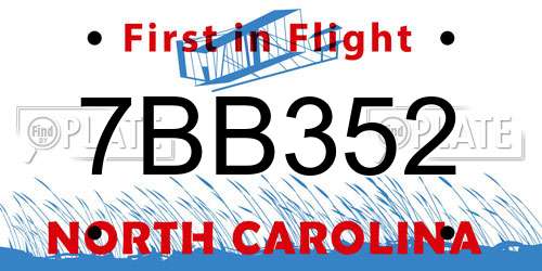 7BB352 North Carolina License Plate