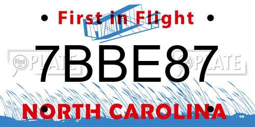 7BBE87 North Carolina License Plate