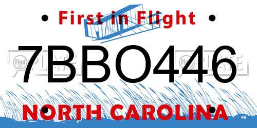 7BBO446 North Carolina License Plate