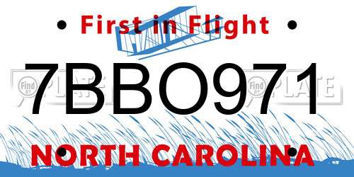 7BBO971 North Carolina License Plate