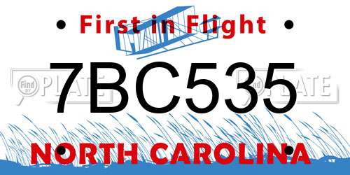 7BC535 North Carolina License Plate