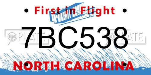 7BC538 North Carolina License Plate