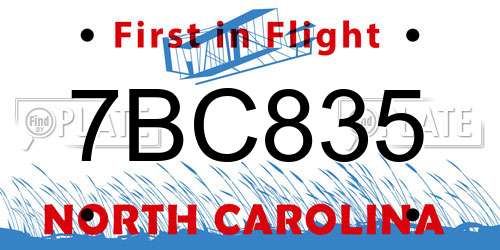 7BC835 North Carolina License Plate