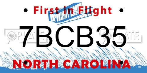 7BCB35 North Carolina License Plate