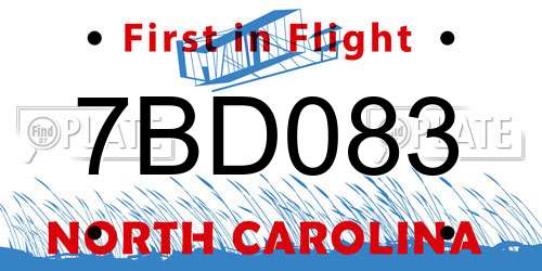 7BD083 North Carolina License Plate