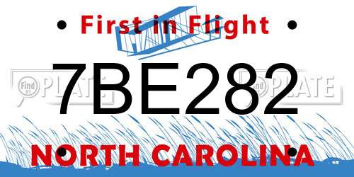 7BE282 North Carolina License Plate