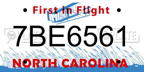 7BE6561 North Carolina License Plate