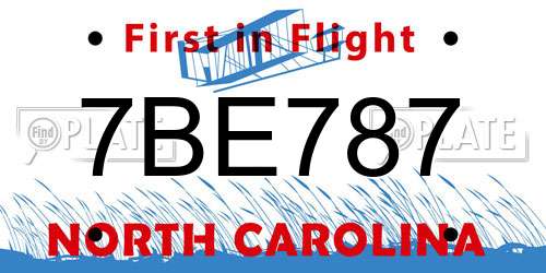 7BE787 North Carolina License Plate