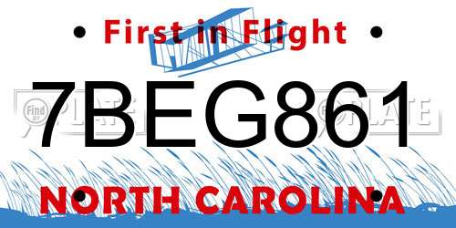 7BEG861 North Carolina License Plate