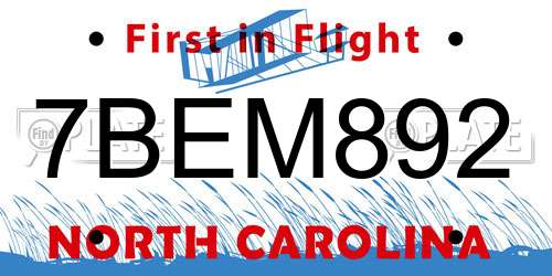 7BEM892 North Carolina License Plate