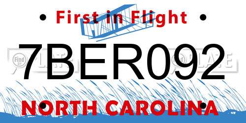 7BER092 North Carolina License Plate