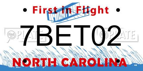 7BET02 North Carolina License Plate