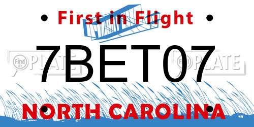 7BET07 North Carolina License Plate