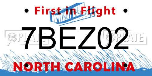 7BEZ02 North Carolina License Plate