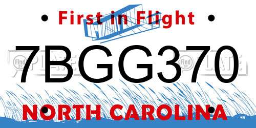 7BGG370 North Carolina License Plate