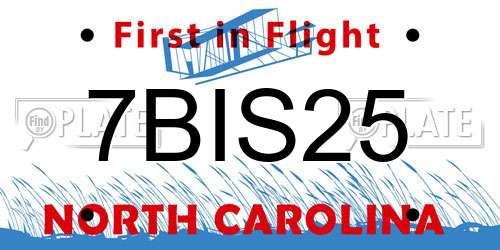 7BIS25 North Carolina License Plate