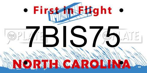 7BIS75 North Carolina License Plate