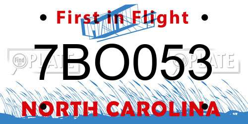 7BO053 North Carolina License Plate
