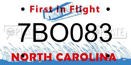 7BO083 North Carolina License Plate