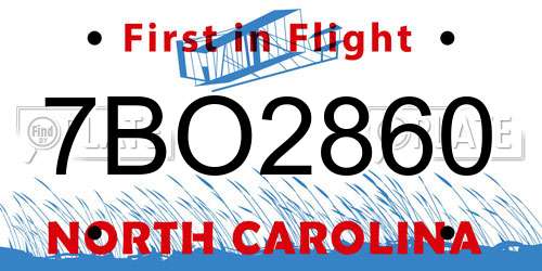 7BO2860 North Carolina License Plate