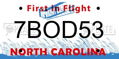 7BOD53 North Carolina License Plate