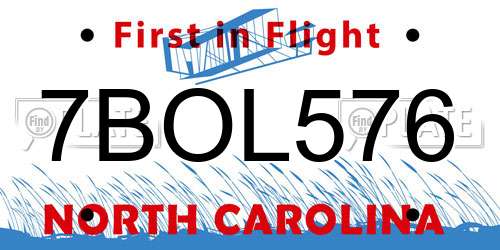 7BOL576 North Carolina License Plate