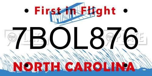 7BOL876 North Carolina License Plate